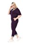 Women's Black V-Neck Stripe Detailed Short Sleeve Elastic Capri Two-Piece Tracksuit Set - 2