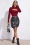Women's Burgundy Low-Cut Long Sleeve Cut Out Crop Top Blouse - 2
