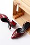 Dabrie Burgundy Patent Leather Cross Buckle (4 cm Heeled) Pointed Toe Ballerina Shoes - 2