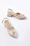 Gabriel Beige Patent Leather Cross Buckle (4 cm Heeled) Pointed Toe Ballerina Shoes - 3