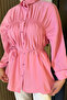 Pink Women's Front Gather Detailed Waist Tie Hijab Tunic - 3