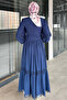 Navy Blue Scalloped Waist Tie Shirt Skirt Hijab Double Set (S-M-L Is Suitable) - 8