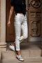 Ecru High Waist Striped Pencil Trousers