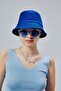 Double Layer Summer Fabric Bucket Hat, Men's and Women's Plain Fisherman Bucket Hat, Unisex Blue-White - 3