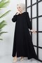 Large Size Black Abaya with Gipe Detail on Sleeves - 2