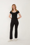 Women's U-Neck Corded Fabric Short Sleeve Black T-Shirt Body Blouse - 8