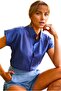 Women's Navy Blue Linen Bat Short Sleeve Buttoned Shirt - 7