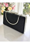 Black Silver Detailed Imported Kumsim Metal Handle Women's Evening Dress Bag That Doesn'T Shed Glitter - 7