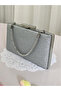 Silver Gray Lame Simili Non-Shedding Imported Kumsim Stone Handle Women's Evening Dress Bag - 3