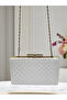 White Luxury Patent Leather Metal Handle Quilted Patterned Women's Evening Dress Bag Wedding Engagement Graduation - 6