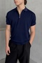 Men's Oversize Zippered Polo Neck Knitwear T-Shirt - 3