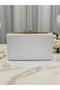 White Luxury Patent Leather Quilted Patterned Women's Evening Bag - 2