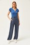 Women's Smoked Waist Lace Up Soft Textured Flowy Shalwar Trousers PNT-19000273 - 4
