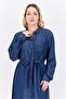 Women Plain Midi Belted Dress, Navy Blue - 4