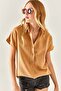 Women's Camel Bat Oversize Linen Shirt GML-19001109 - 5