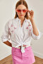 Women's Heart White Palm Sequin Detailed Woven Shirt Gml- 19001225 - 8