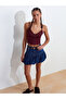 80573 100% Cotton Gathered Denim Balloon Skirt-Dark Blue - 5