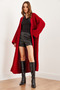 Women's Red Cuff Folded Maxi Sweater Cardigan Hrk- 19000297 - 6