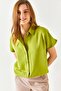 Women's Light Green Bat Oversize Linen Shirt GML-19001109