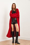 Women's Red Cuff Folded Maxi Sweater Cardigan Hrk- 19000297 - 7