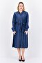 Women Plain Midi Belted Dress, Navy Blue