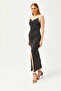 Women's Black Stone Strap Drape Detailed Back Zippered Scuba Dress AEL-00000001 - 3