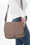Dark Beige Women's Shoulder Bag with Genuine Leather Cover - 2