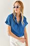 Women's Indigo Bat Oversize Linen Shirt GML-19001109 - 3
