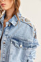 Women's Blue Cotton Denim Jacket with Shoulder and Back Embroidery Detail CKT-19000431 - 4