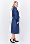 Women Plain Midi Belted Dress, Navy Blue - 2