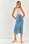 Women's Daisy Indigo Gathered Front Slit Knitted Skirt ETK-19000202 - 8