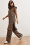 Women's Beige Leopard Padded Tunic Palazzo Trousers Leopard Set Tkm-19000336