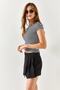 Women's Black Pleat Detailed Linen Shorts Skirt ETK-19000249 - 6