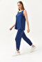 Women's Indigo Sleeveless Loose Blouse Bottom Top Crystal Suit TKM-19000271 - 8