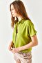 Women's Light Green Bat Oversize Linen Shirt GML-19001109 - 6