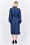 Women Plain Midi Belted Dress, Navy Blue - 3