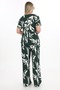 White Patterned Crew Neck Belted % Cotton Blouse Pants Suit 4050 Petrol Color - 3