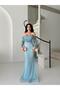 Baby Blue Boat Neck Stone-Embellished Evening Dress - 2