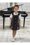 New Season Stitch Embroidered Buttoned Front Denim Salopet Gilet Dress and T-Shirt - 3