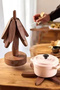 (Acacia Color) 4-Piece Wooden Trivet with Stand - Walnut Trivet Practical Folding Trivet Walnut Coaster - 4