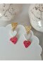 Pink White Heart Women Earrings Polymer Clay Earrings - 4