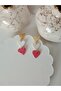 Pink White Heart Women Earrings Polymer Clay Earrings - 2