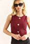 Women's Burgundy Gold Buttoned Corded Crop Blouse Blz-19002957 - 4