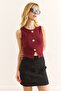 Women's Burgundy Gold Buttoned Corded Crop Blouse Blz-19002957 - 3
