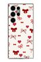 Samsung Galaxy S23 Ultra Compatible Burgundy Hearts and Bows Transparent Silicone Case