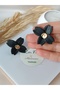 Black Flower Earrings Polymer Clay Steel Women Earrings Pearl Detail - 5