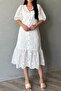Women's White Lined Scallop Dress 26089 - 3