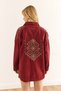 Women's Burgundy Cotton Gabardine Jacket with Shoulder and Back Embroidery Detail CKT-19000430 - 2