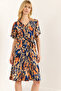 Women Leopard Multicolor V Neck Belted Woven Mini Shirt Dress Elb-19002380