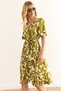 Women's Patterned Oil Green V-Neck Belted Woven Mini Shirt Dress Elb-19002380